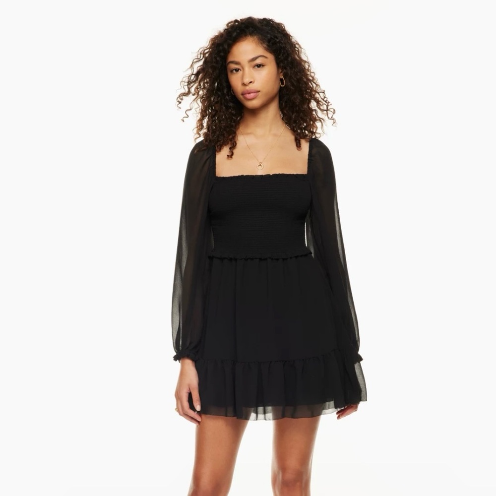 Wilfred Tempest Black Dress with Embroidered Floral Details - Size M